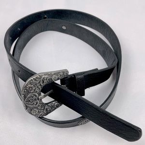Black/Embellished Silver Buckle Faux Leather Western Belt NWT